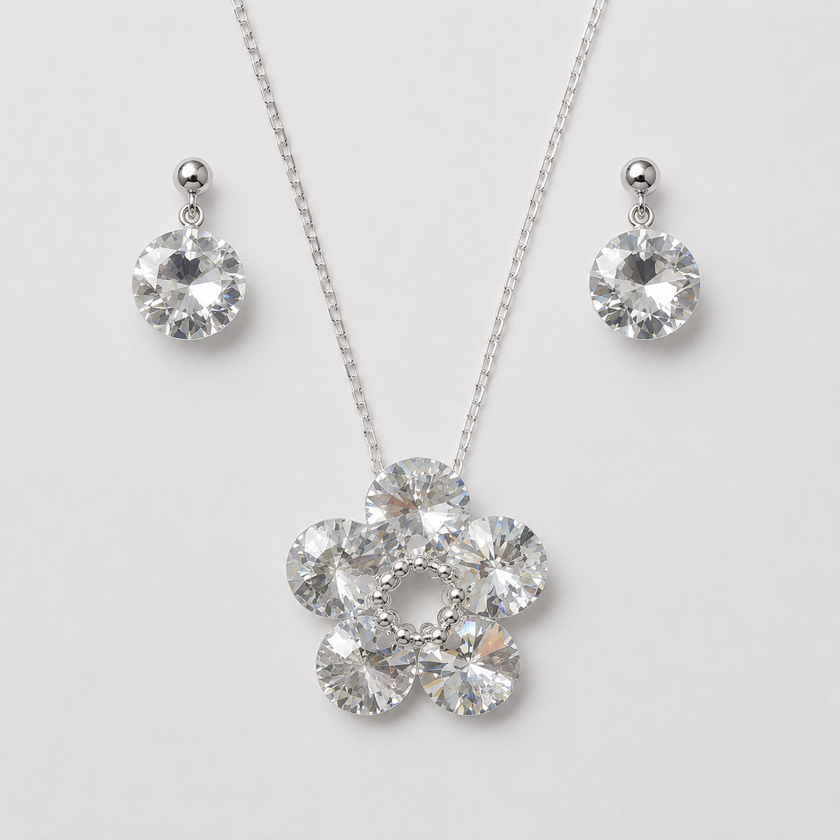 Conjunto Fiore Cristales Swarovski Plata