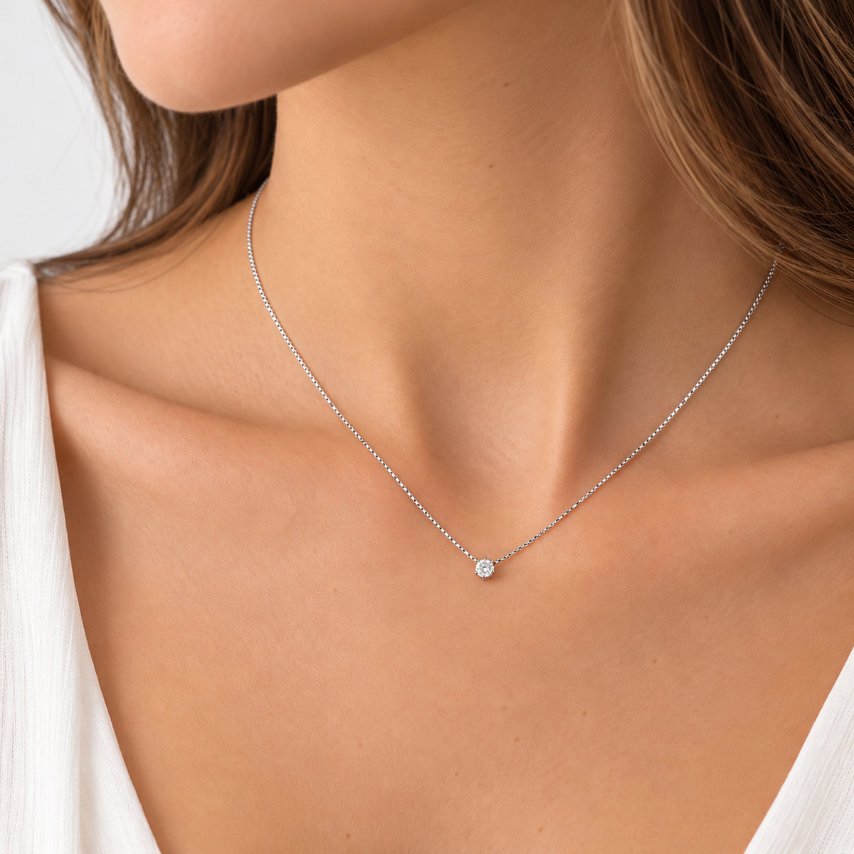 Collar circón punto de luz plata 3 mm