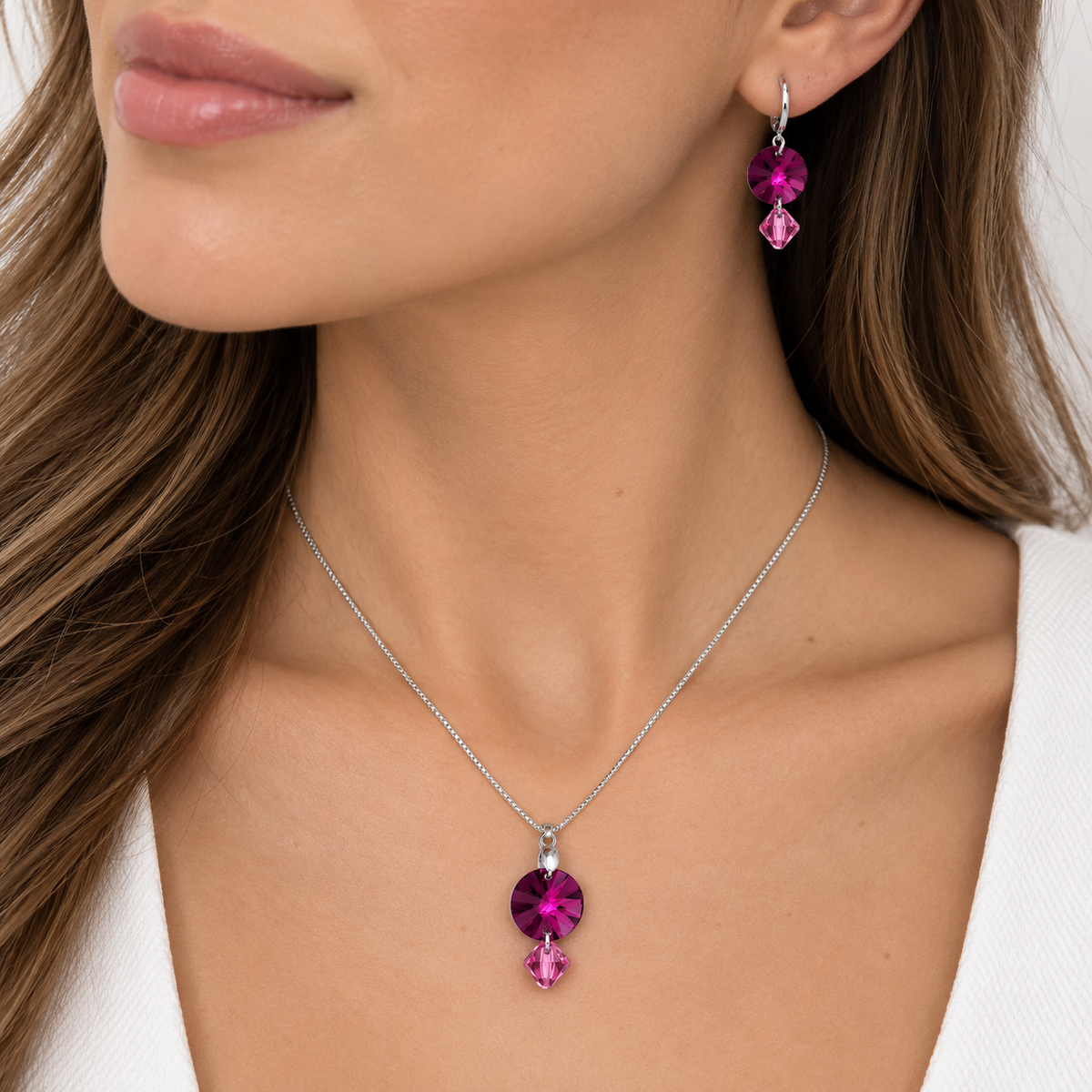 Conjunto Diva Fucsia Cristal Plata