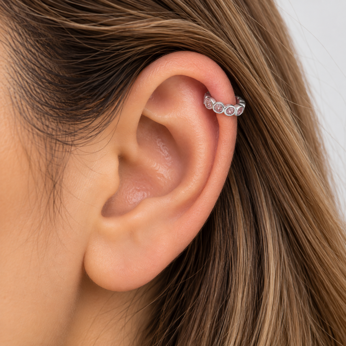 Aro Ear Cuff Cintillo Circones Rosa Plata
