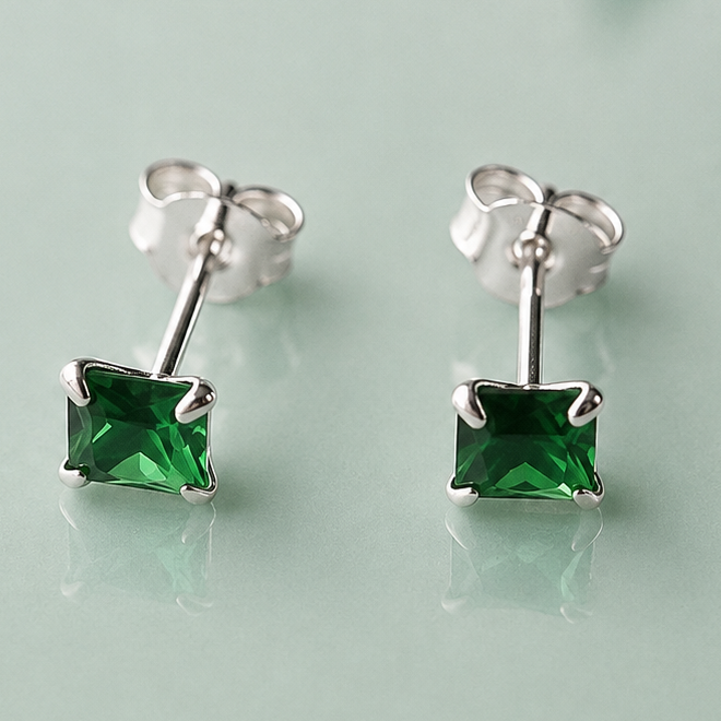 Aros cuadrados circón verde 4 mm