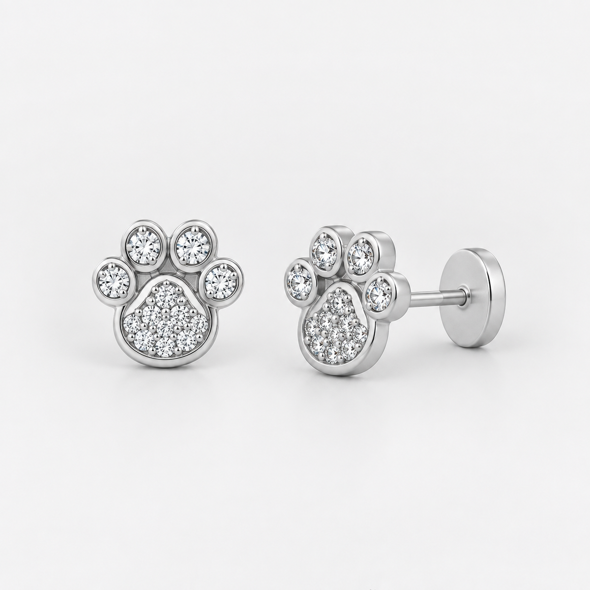 Aros piercing plano patita circones plata (huella)
