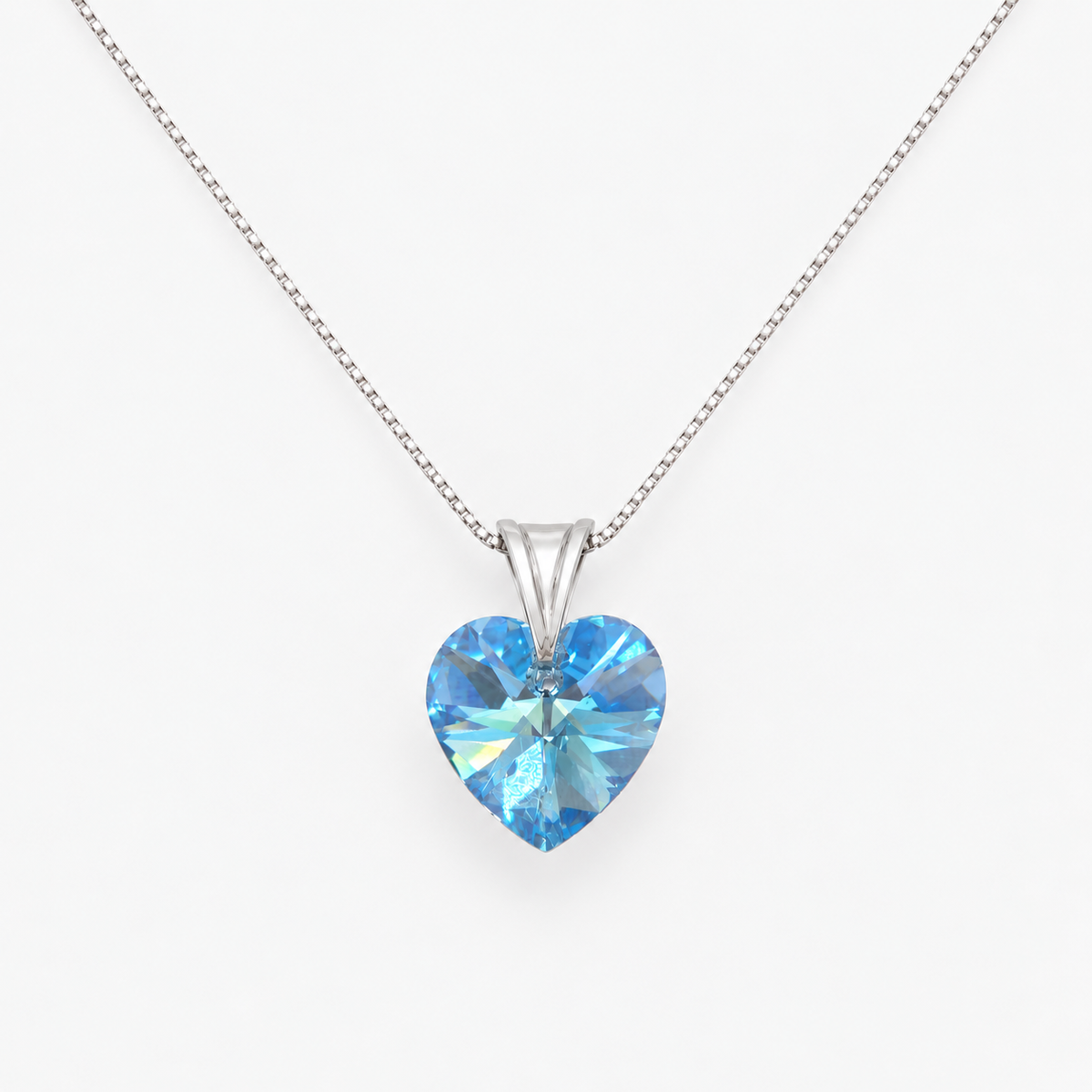 Collar Cristal Swarovski Corazón Aquamarine Plata