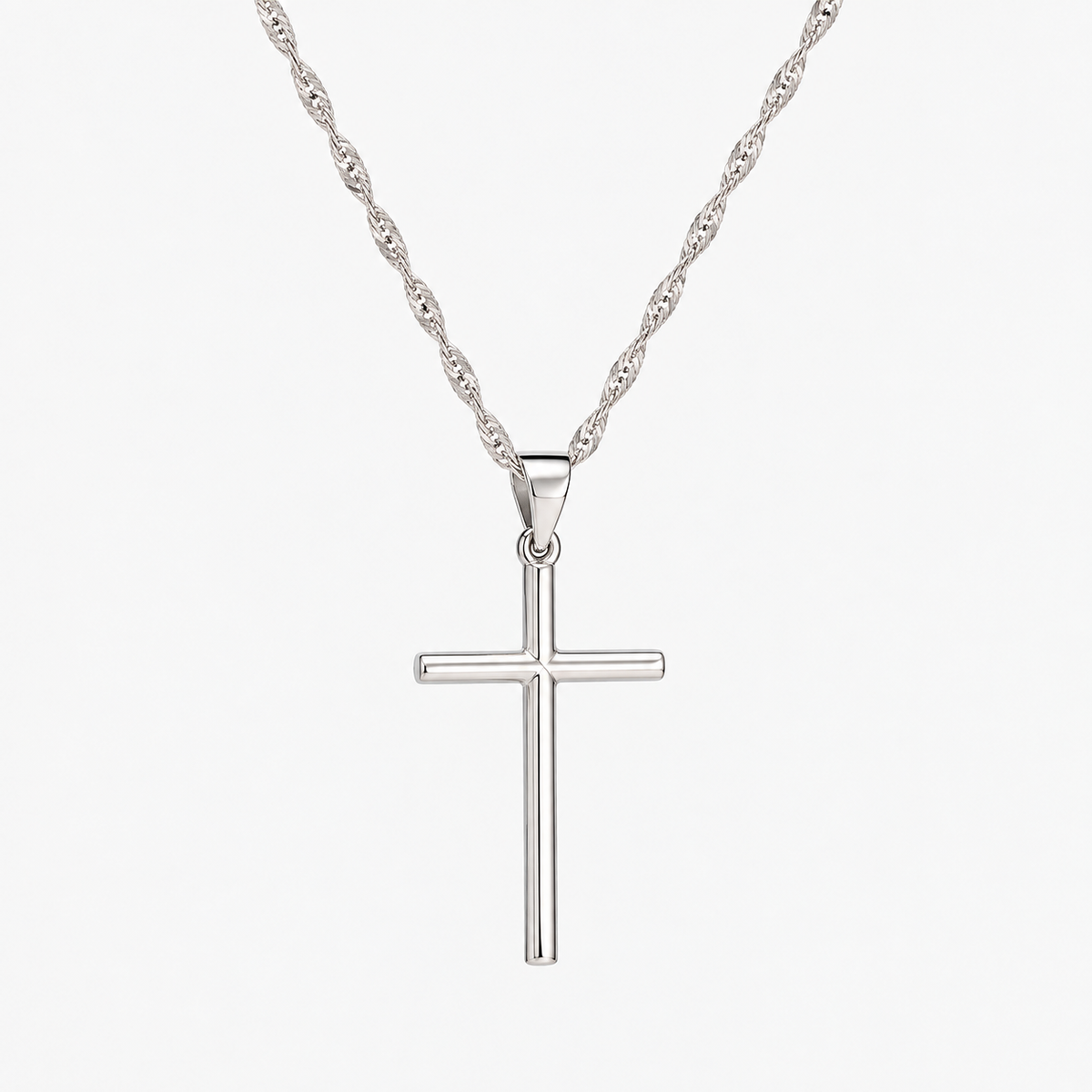 Collar Cruz Curva Plata