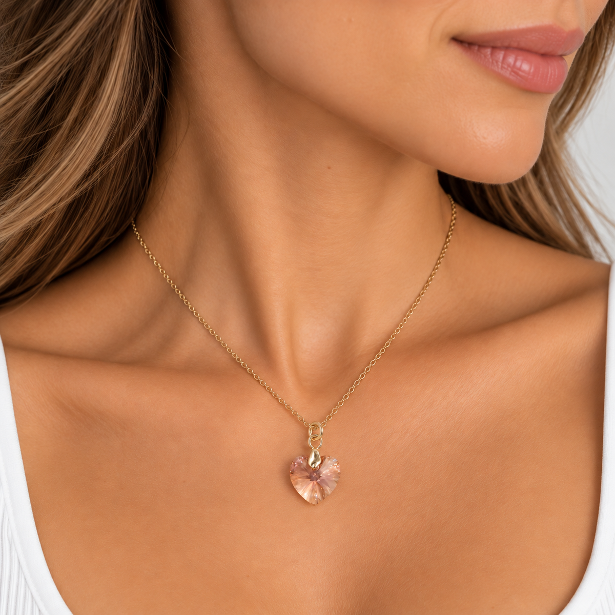 Collar Cristal Swarovski Corazón Damasco Oro