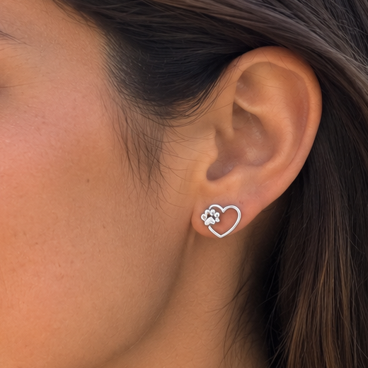 Aros corazón patita (huella) plata