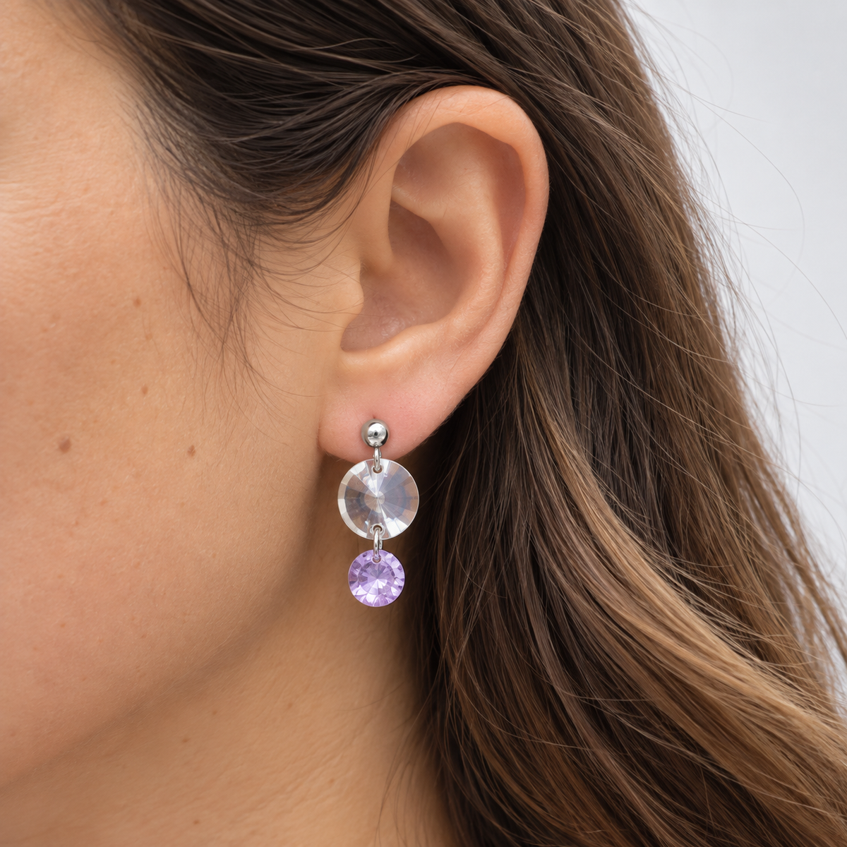 Aros Dúo Cristal Plata Lila