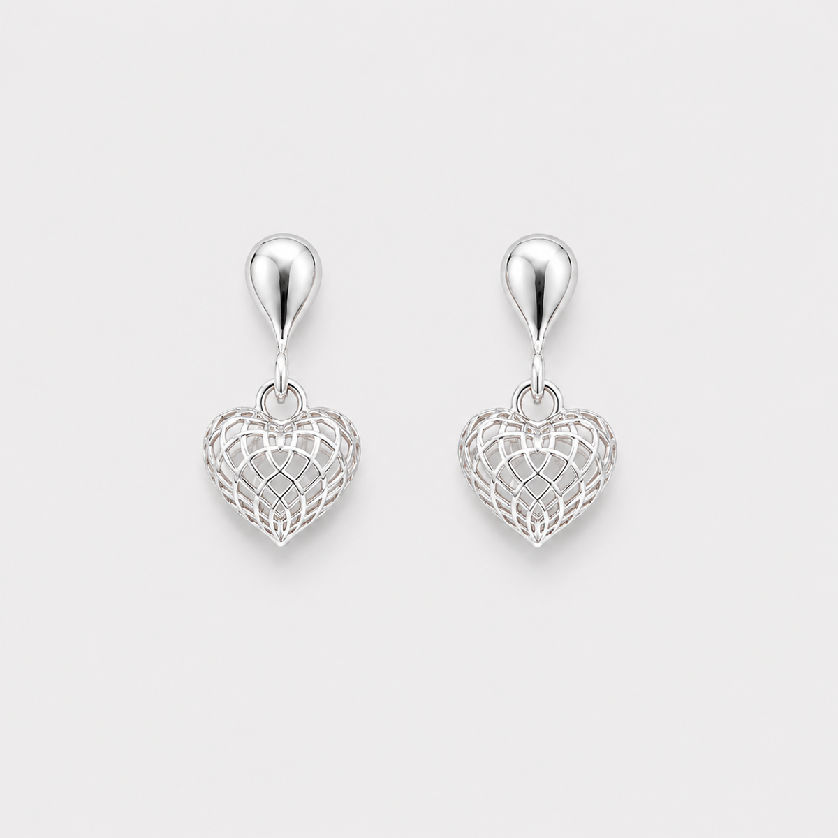 Aros Pequeño Corazón Malla Plata
