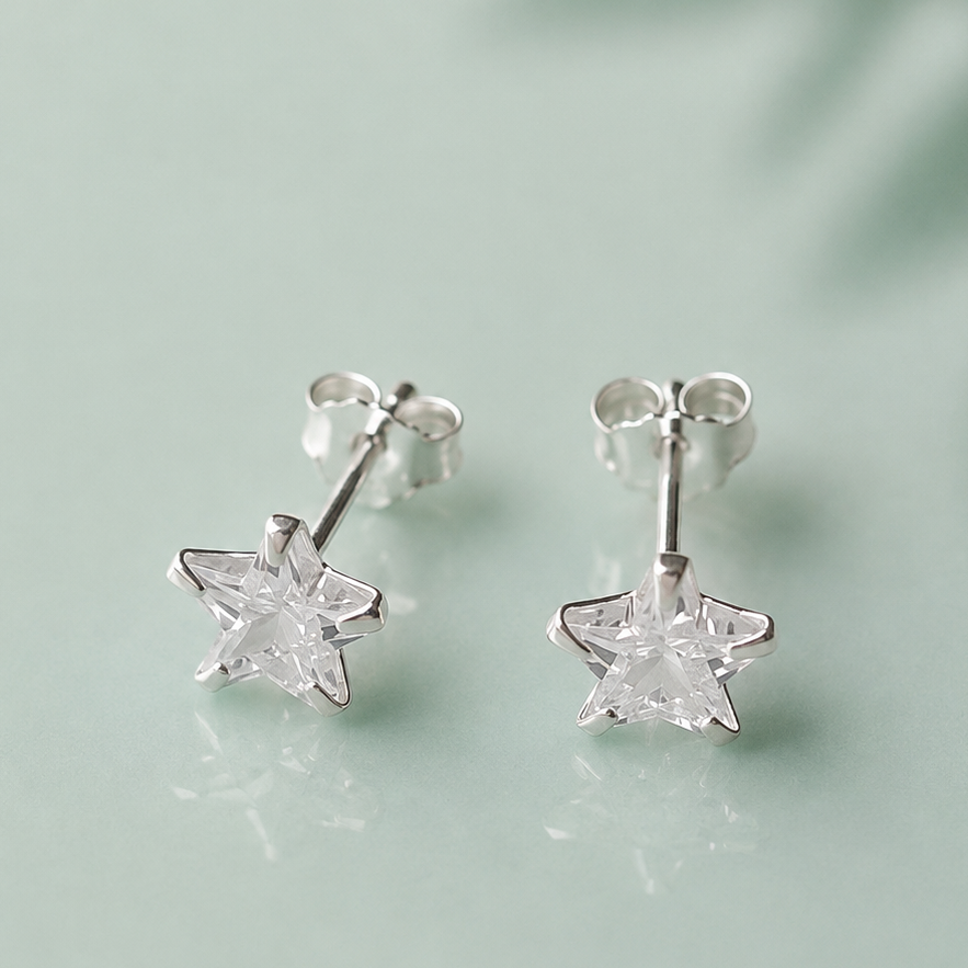 Aros estrella circón plata 4mm