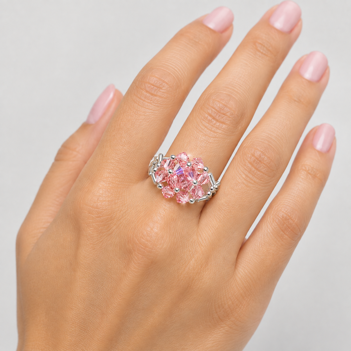 Anillo Ajustable Prisma Cristales Swarovski Plata