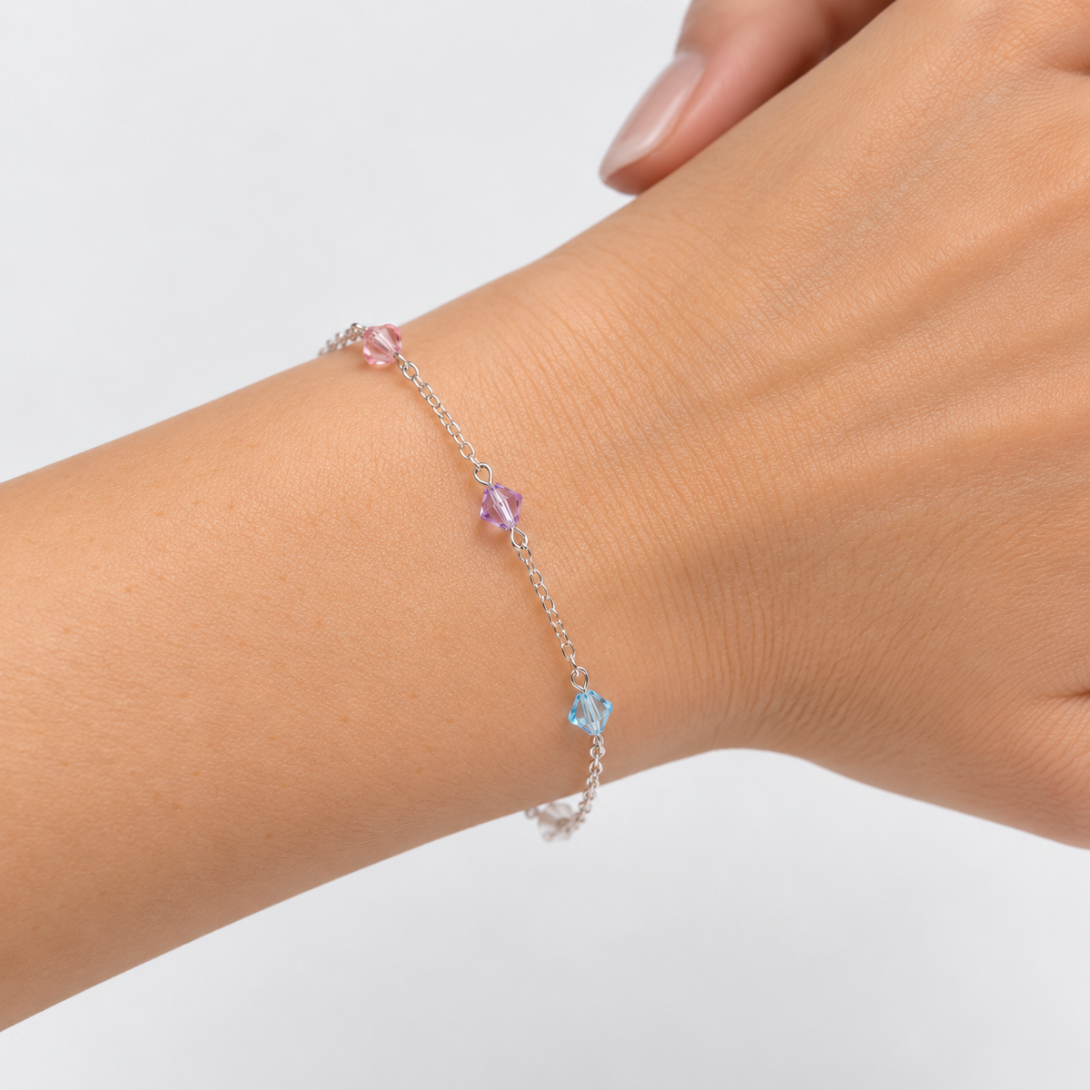 Pulsera Aurora Cristales Multicolor Plata