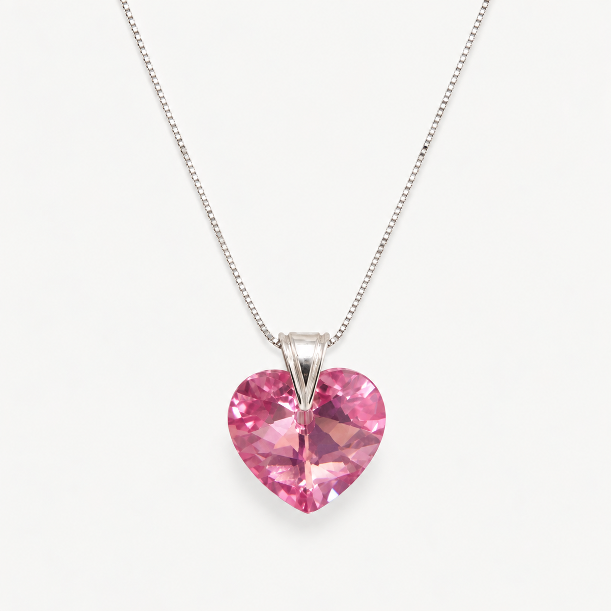 Collar Cristal Swarovski Corazón Rosa Glow Plata