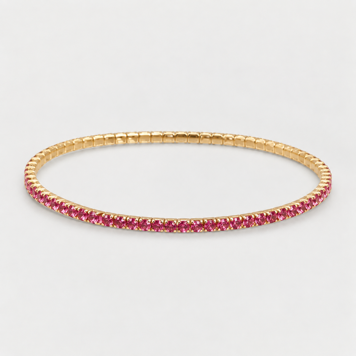 Pulsera Tenis Fucsia Elasticada Oro