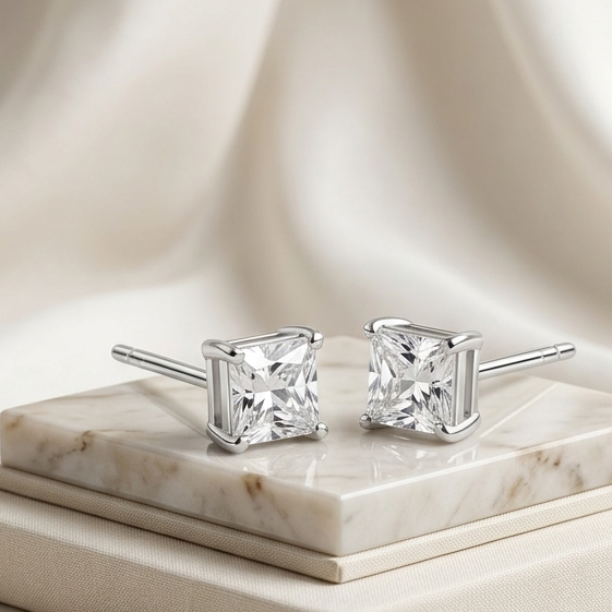 Aros pegado circón cuadrado 4mm plata