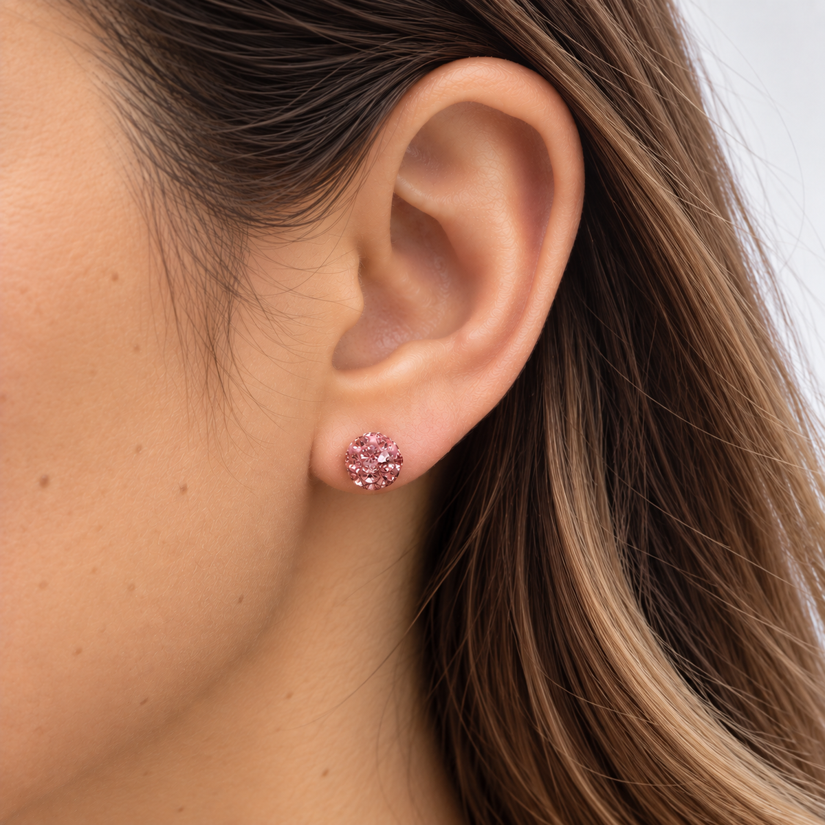 Aros Esfera Rosa Cristales Plata