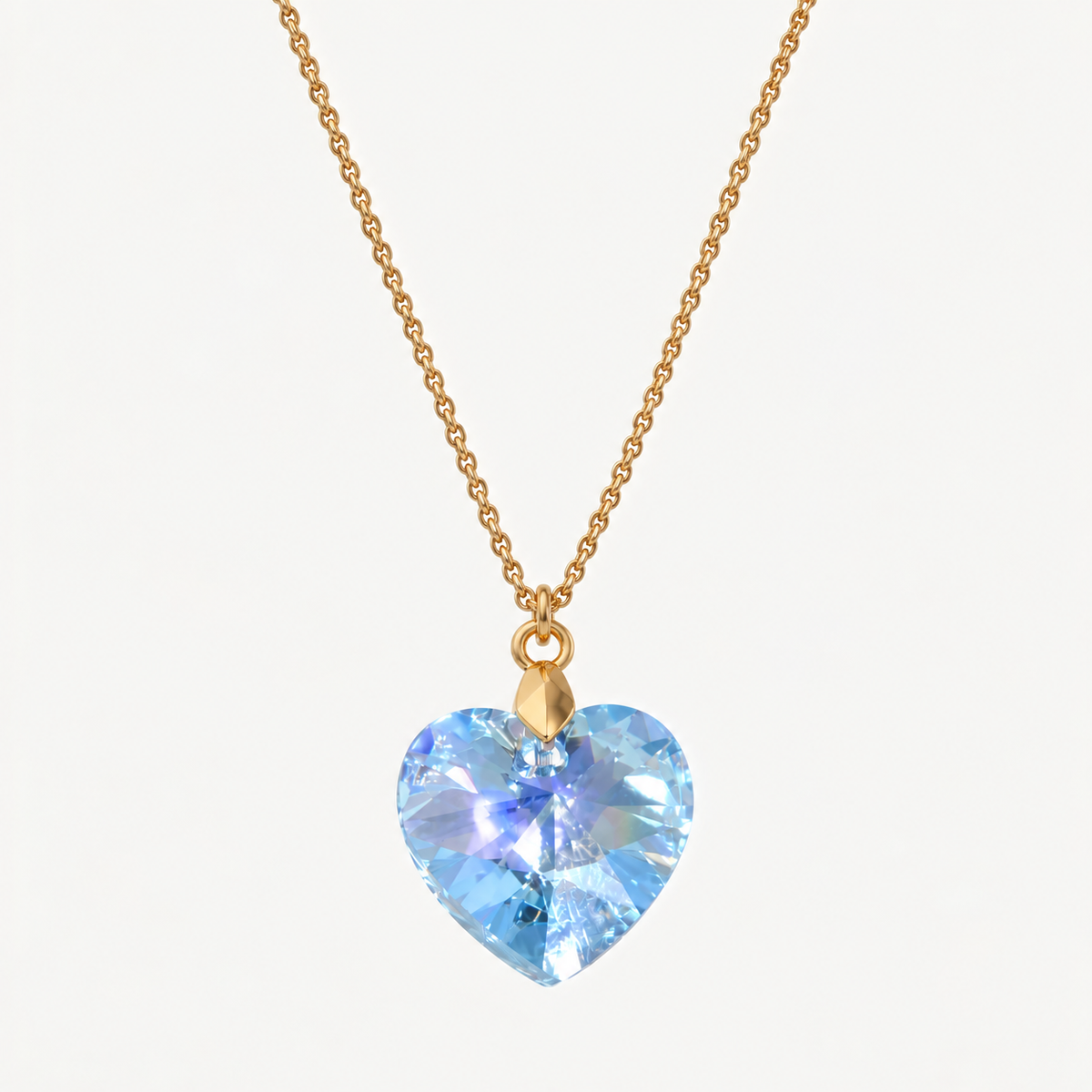 Collar Cristal Swarovski Corazón Aquamarine Oro