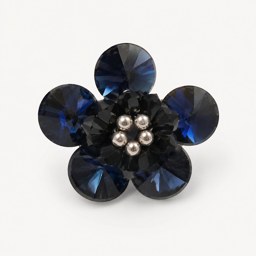 Anillo Ajustable Fiore Azul Cristales Swarovski Plata