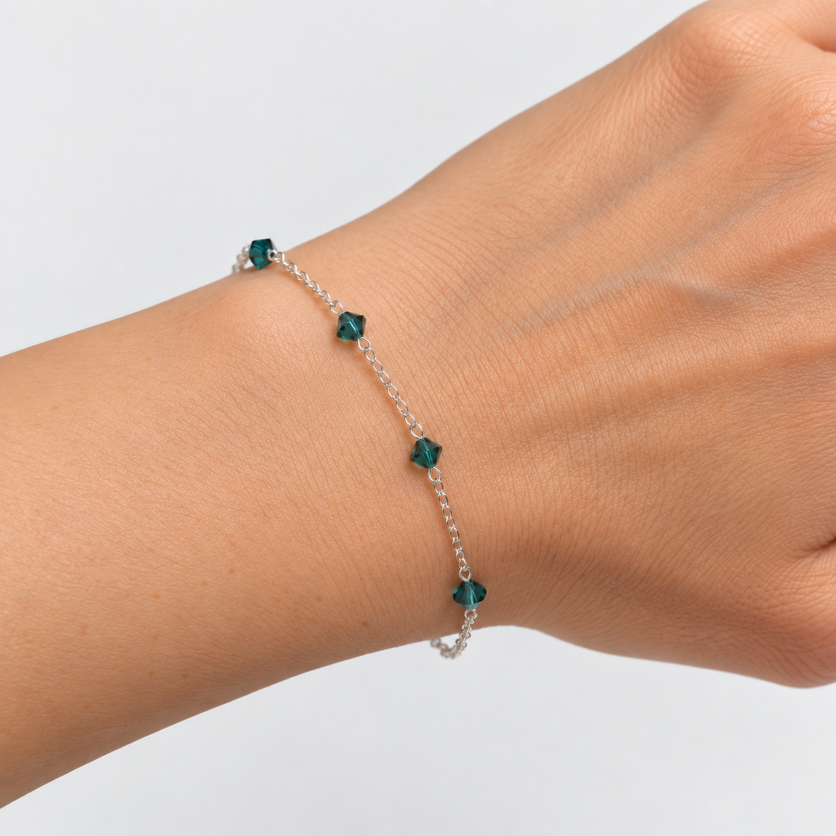 Pulsera Aurora Cristales Verde Plata
