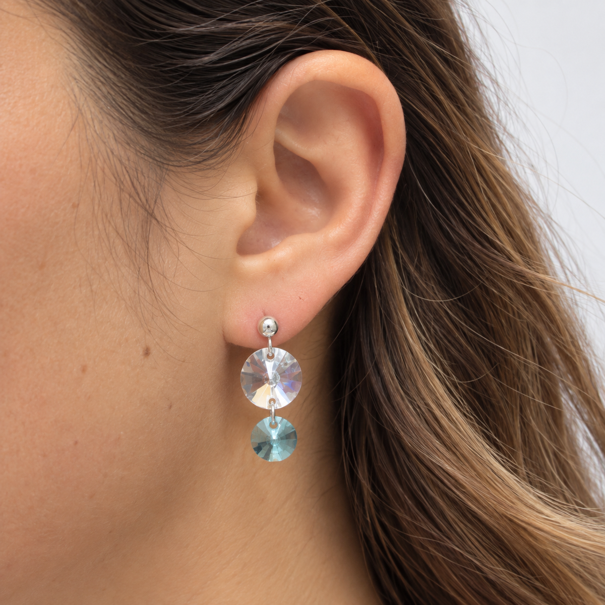 Aros Dúo Cristal Plata Aquamarine
