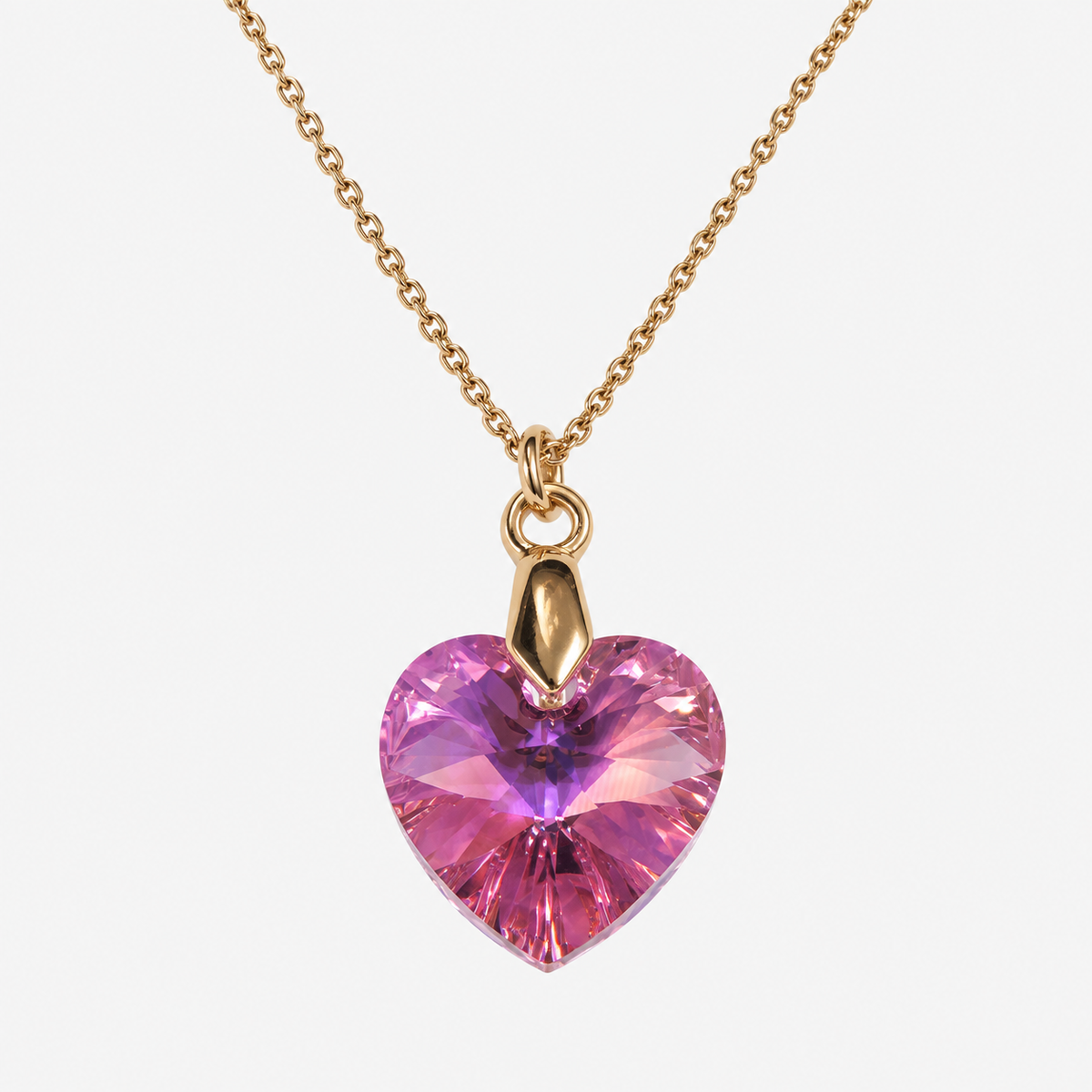 Collar Cristal Swarovski Corazón Rosa Glow Oro