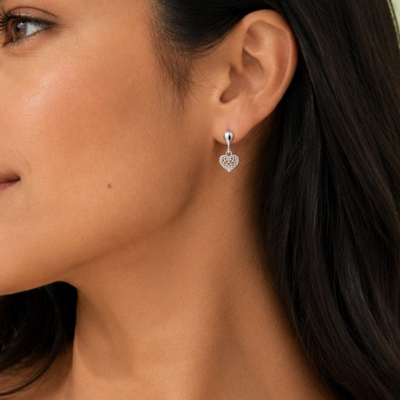 Aros Pequeño Corazón Malla Plata