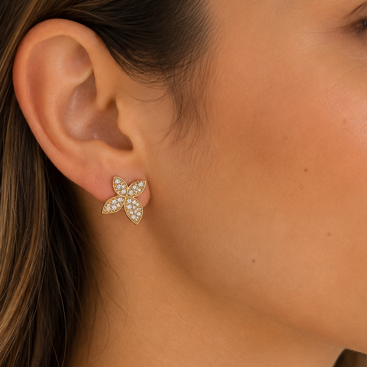 Aros Mariposita Baño de Oro 18k
