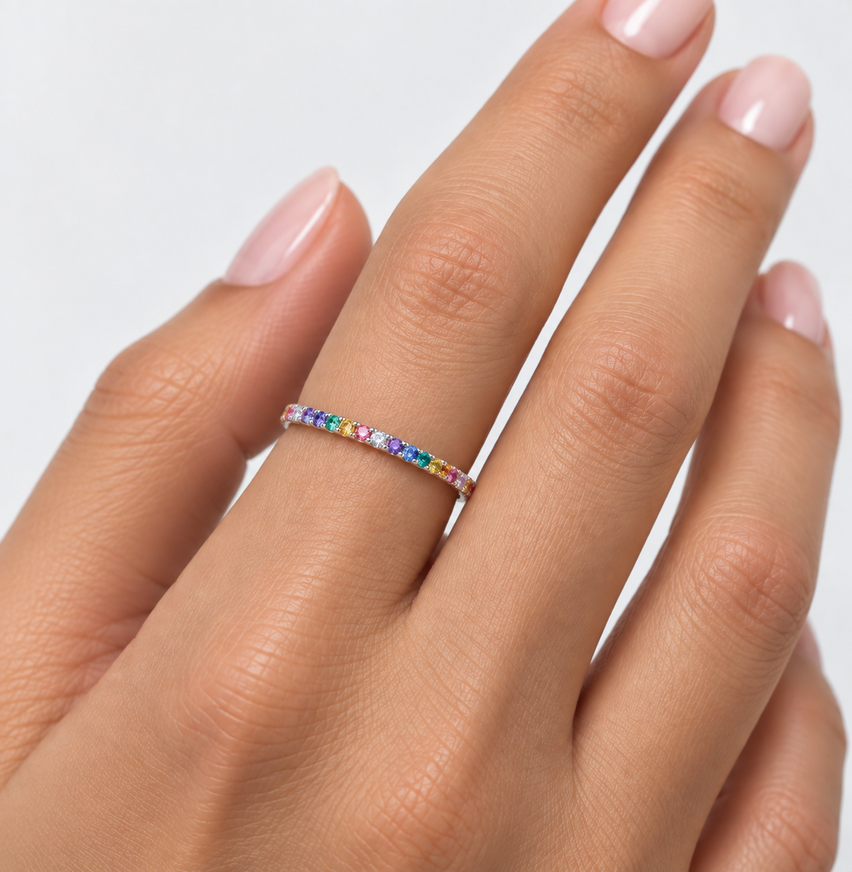 Anillo Cintillo Arcoíris Plata