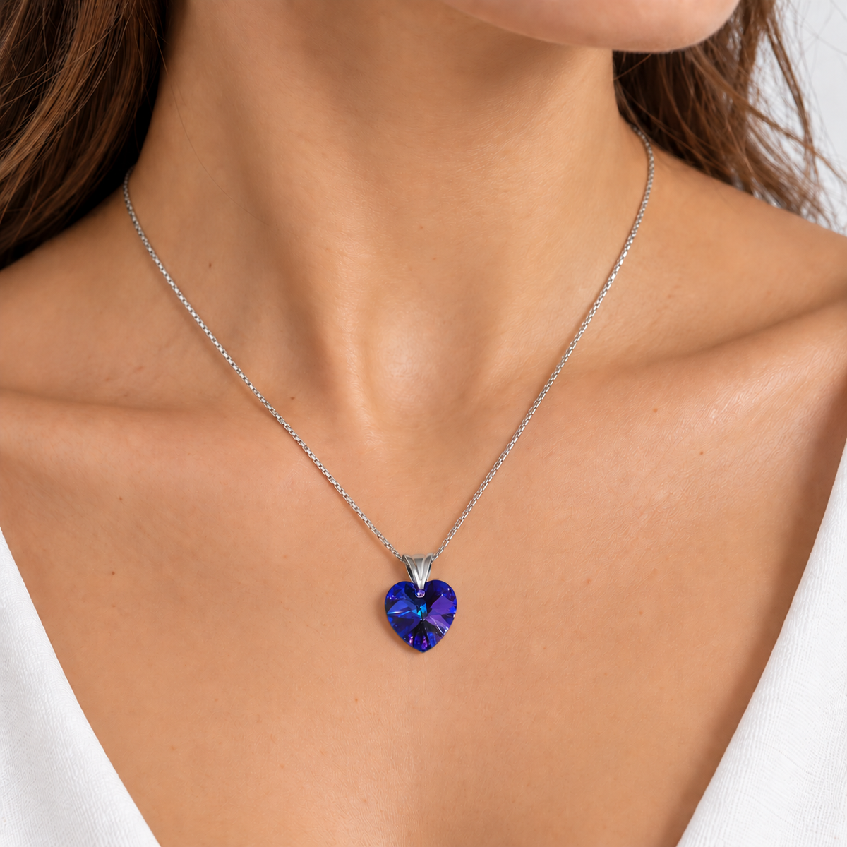 Collar Cristal Swarovski Corazón Heliotrope Plata