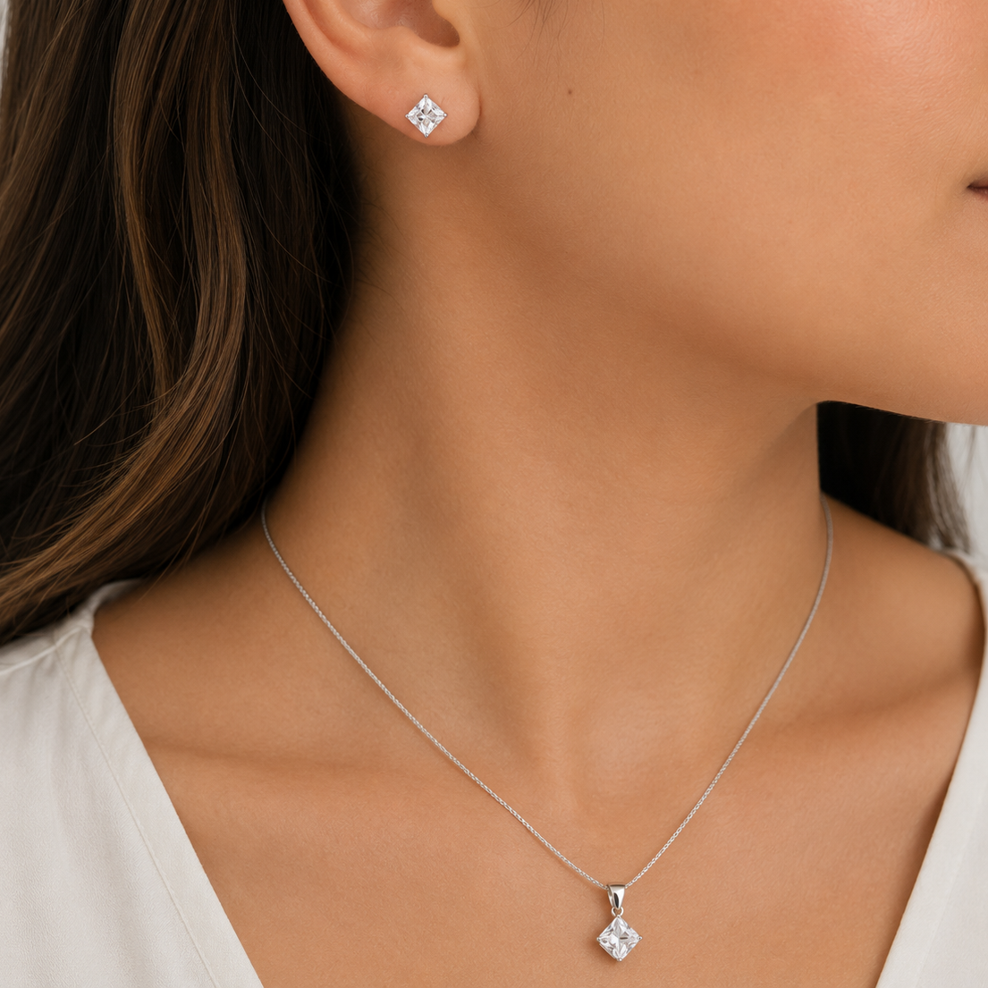 Conjunto cuadrado punto de luz plata