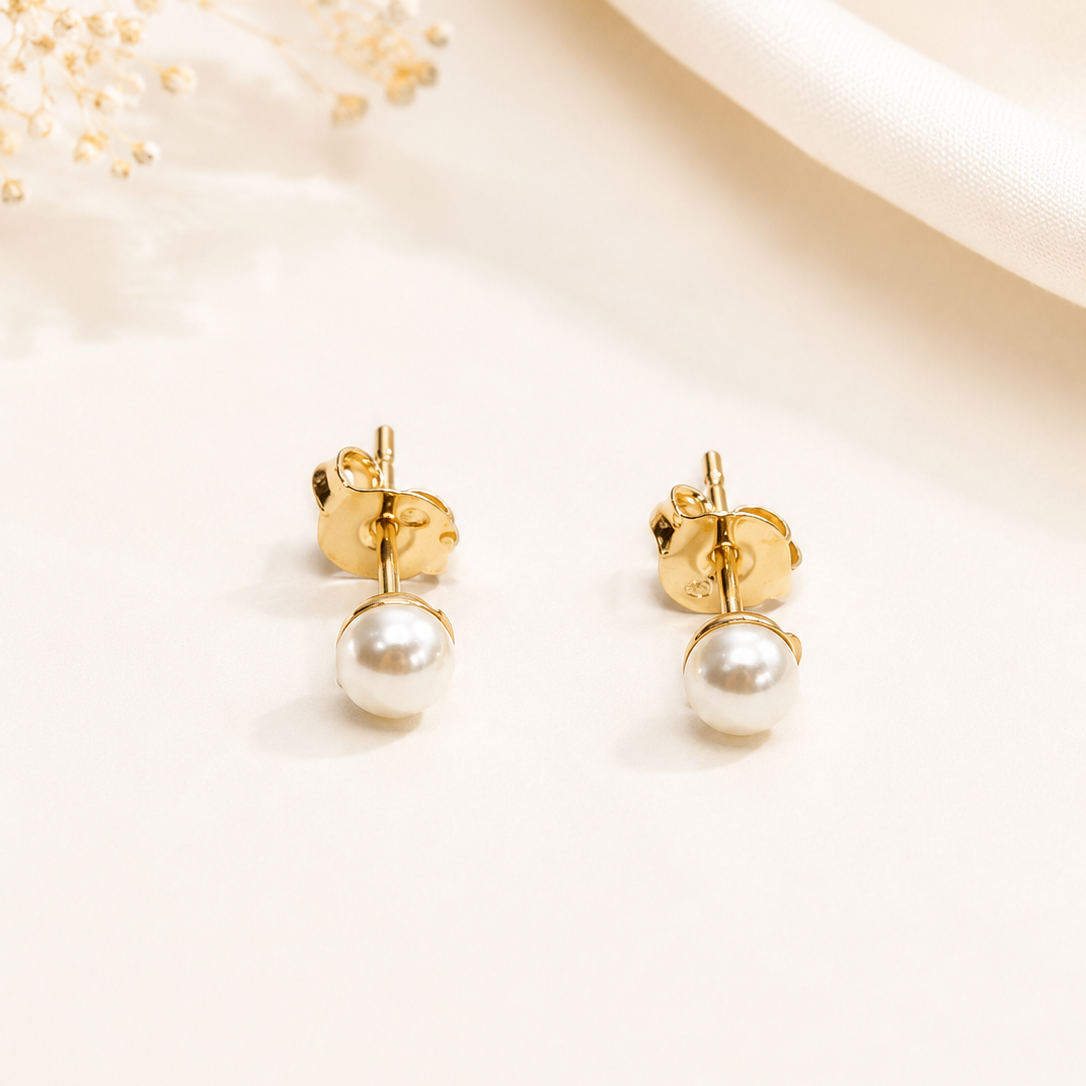 Aros perla Fantasía 4 mm Enchapado en Oro