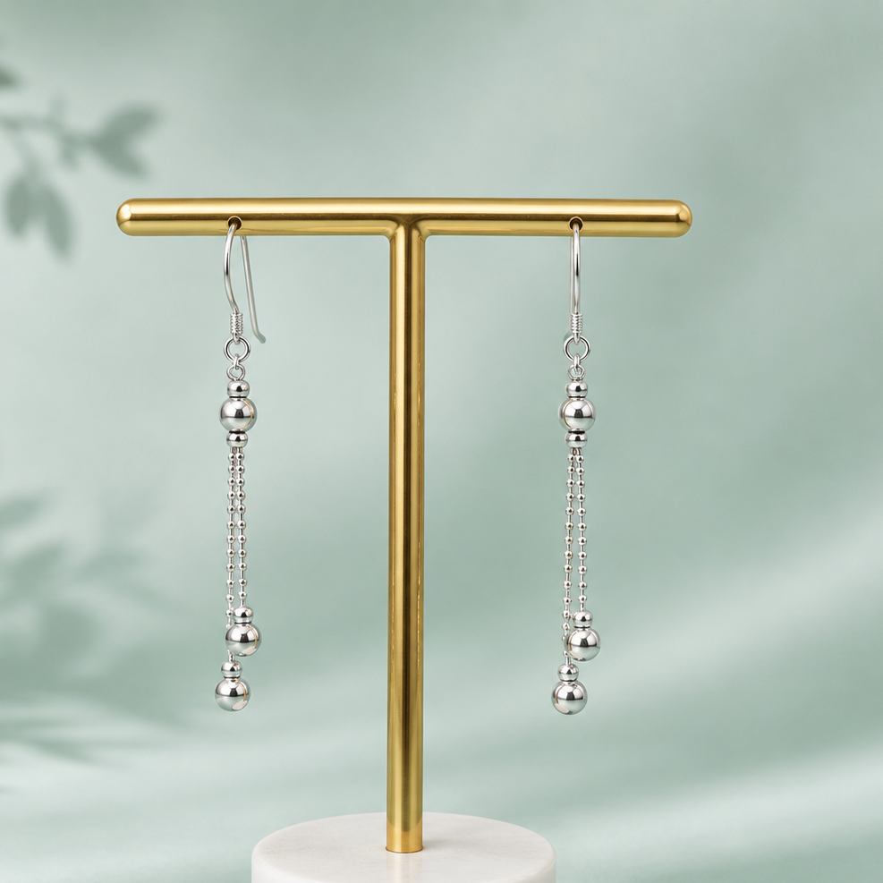 Aros colgantes esferas plata