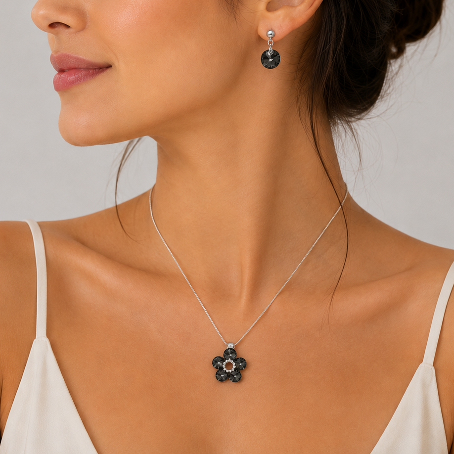Conjunto Fiore Cristales Swarovski Plata