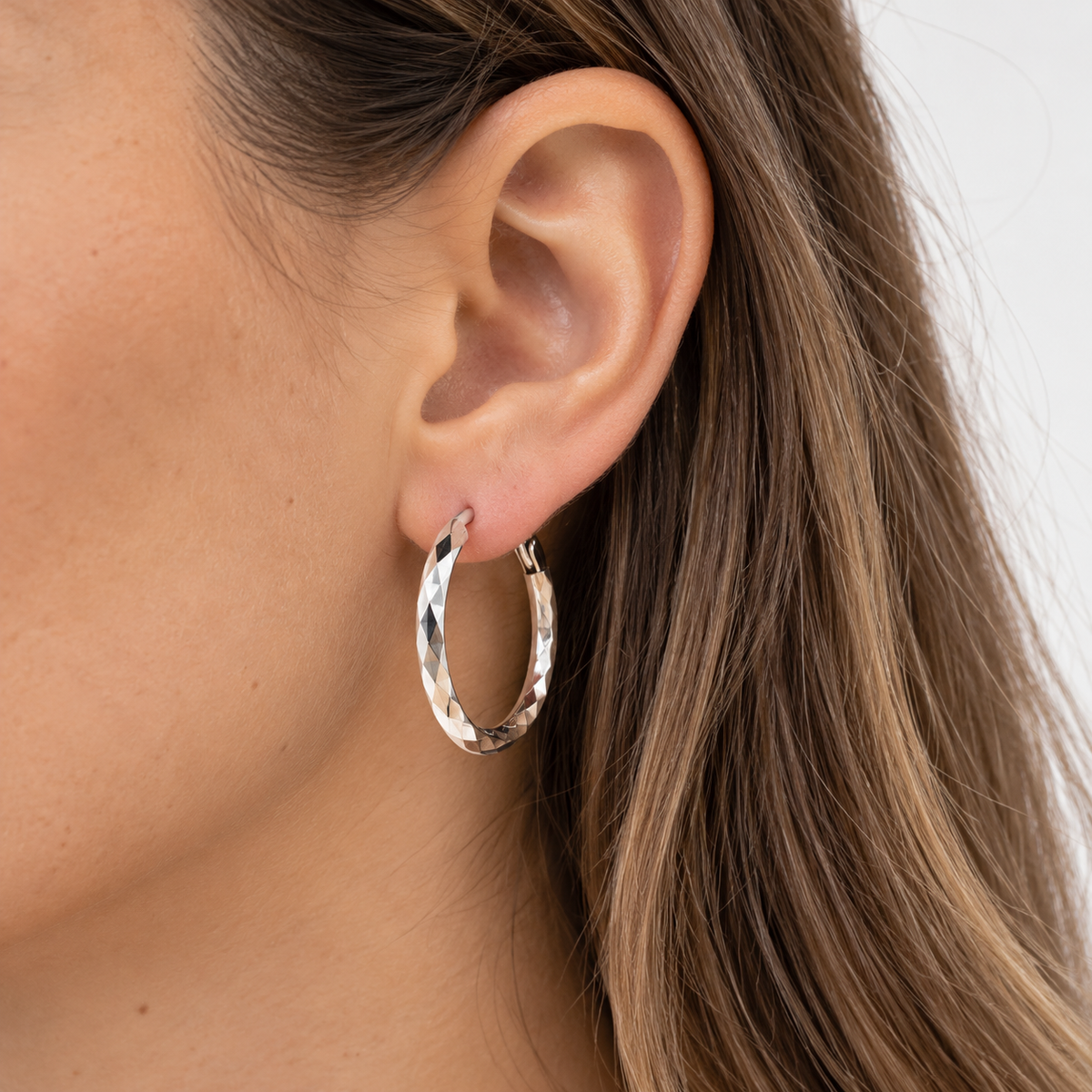 Aros argollas diamantadas 30 mm plata