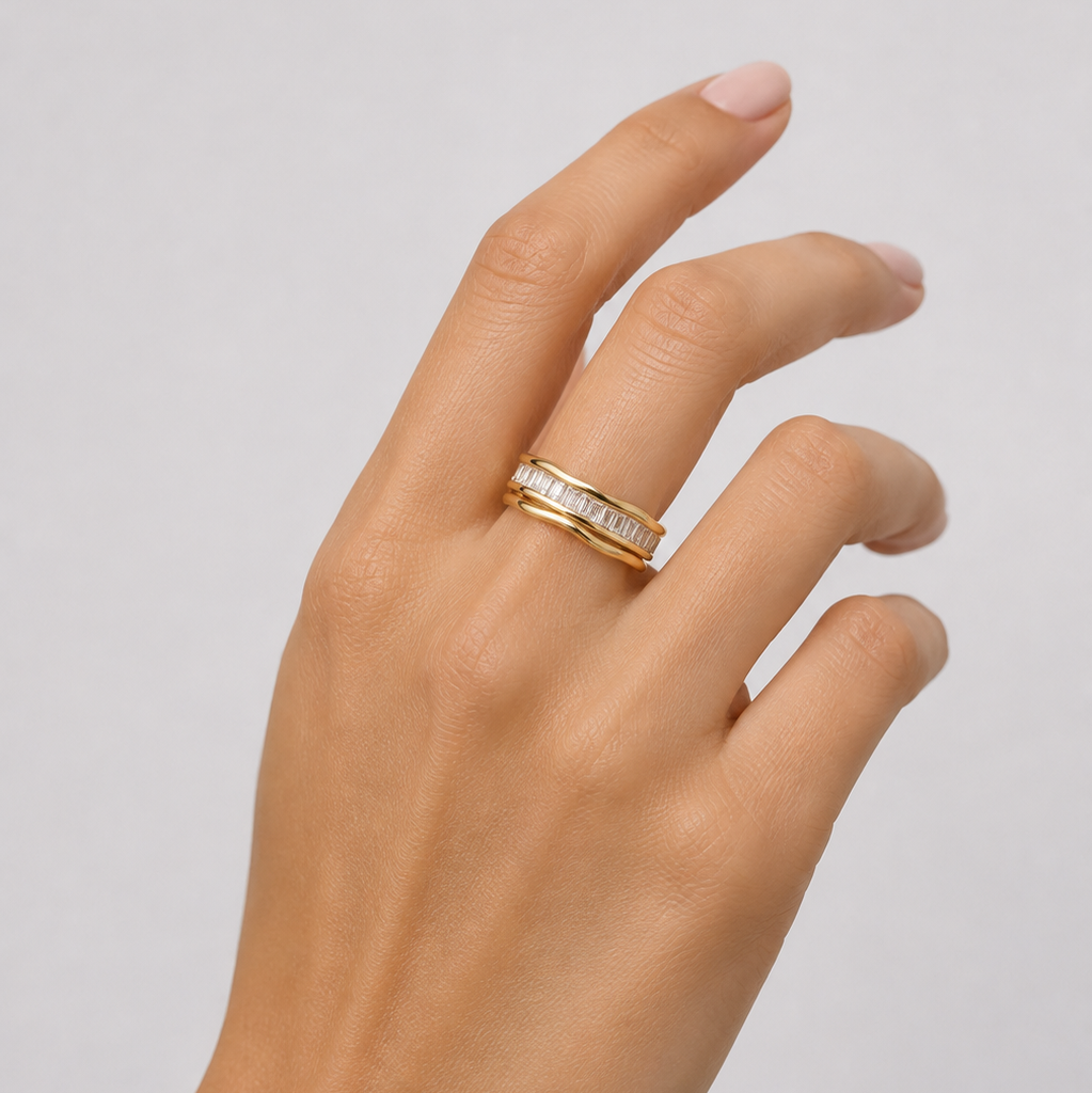 Anillo Ondas Baguette