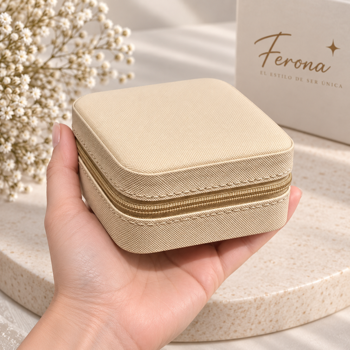Joyero viaje beige liso