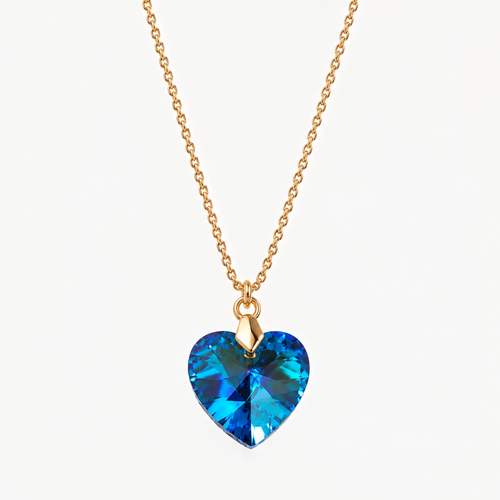Collar Cristal Swarovski Corazón Azul Oro