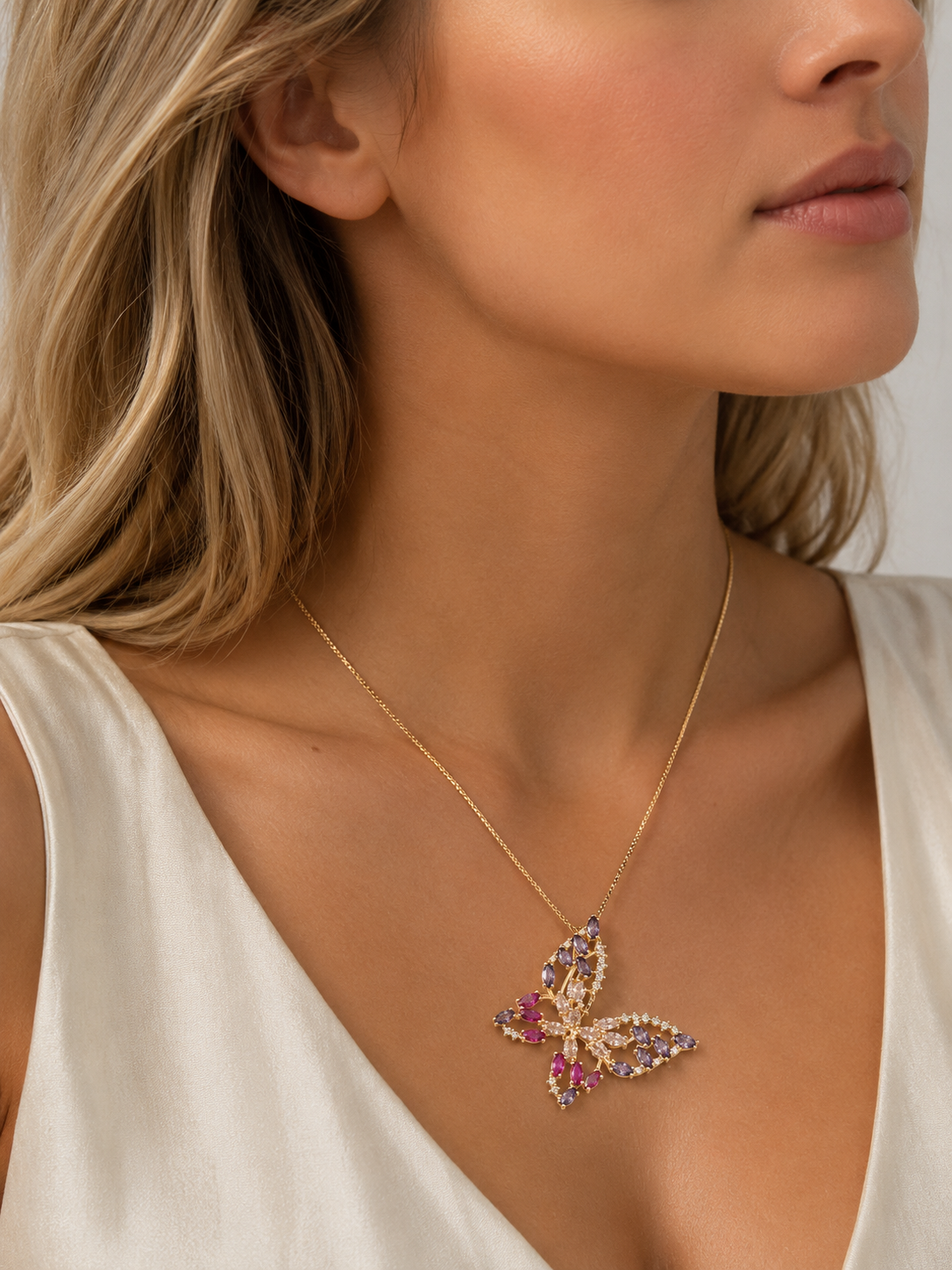 Collar Mariposa Lilium Baño de Oro 18k