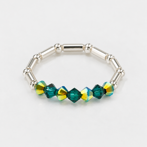 Anillo Aurora Ajustable Verde Tornasol Plata