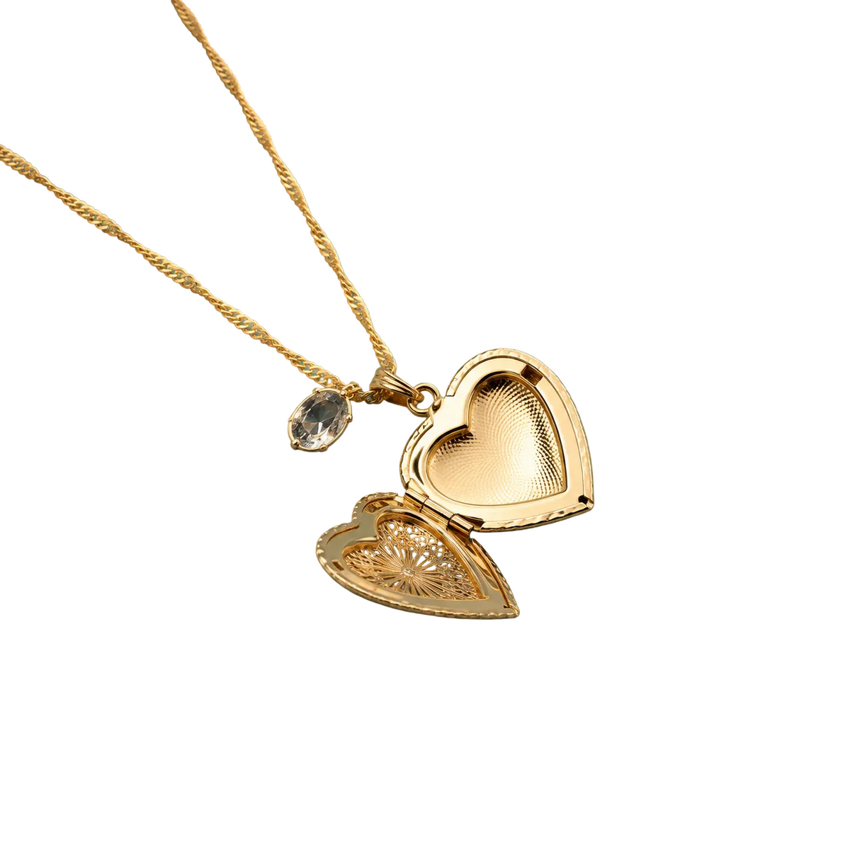 Collar Relicario Corazón Oro 18k + Swarovski