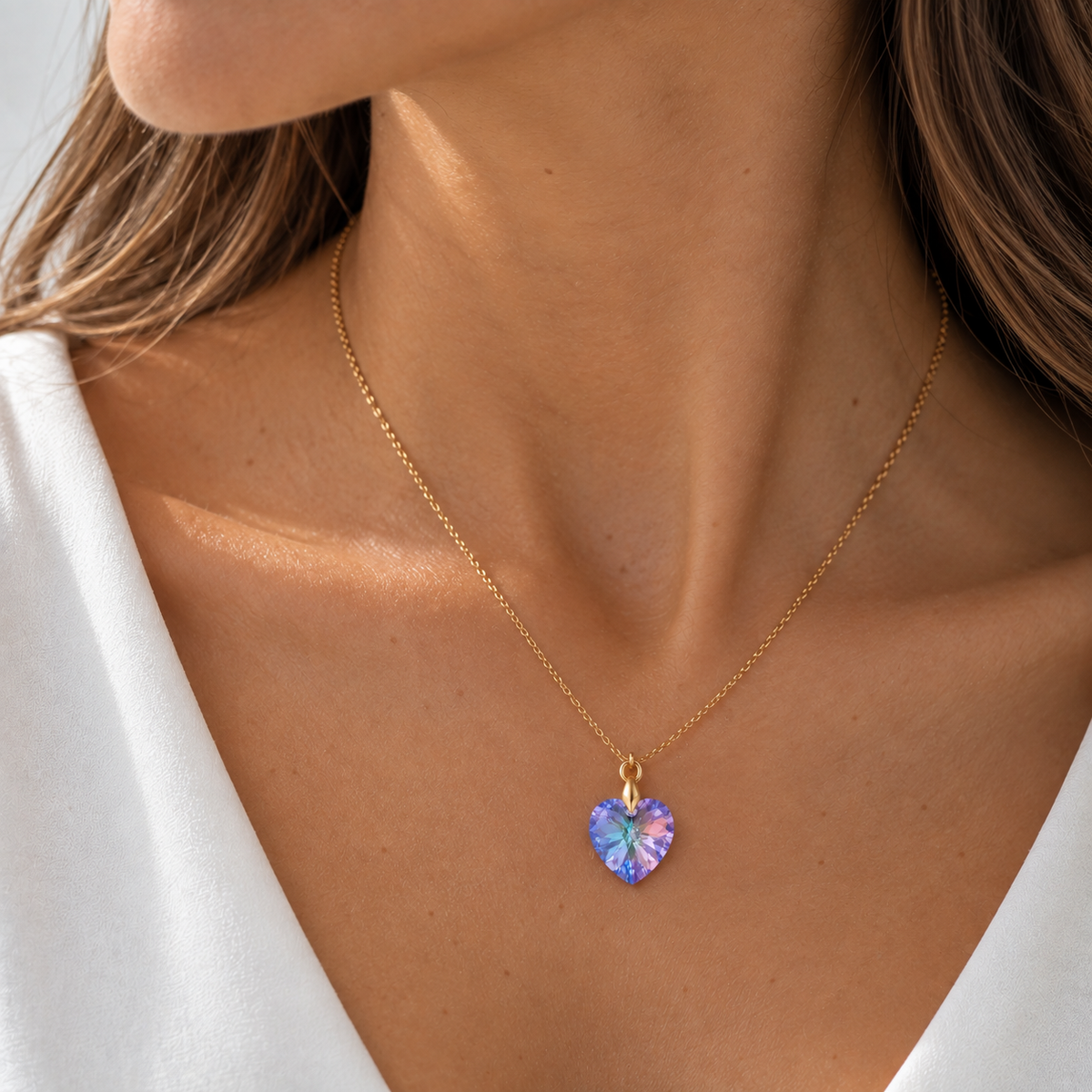Collar Cristal Swarovski Corazón Morado Oro