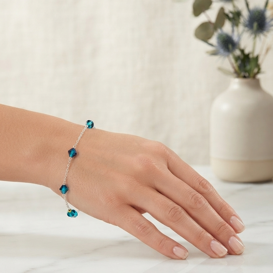 Pulsera micro rolo cristal biconico plata