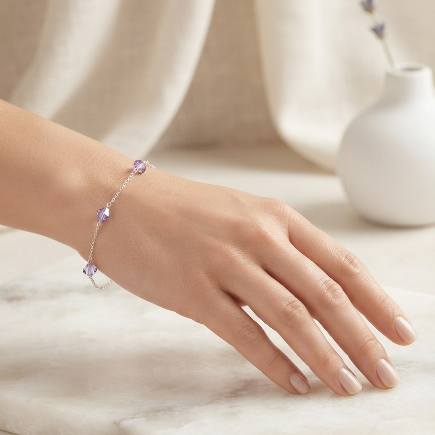 Pulsera micro rolo cristal biconico plata