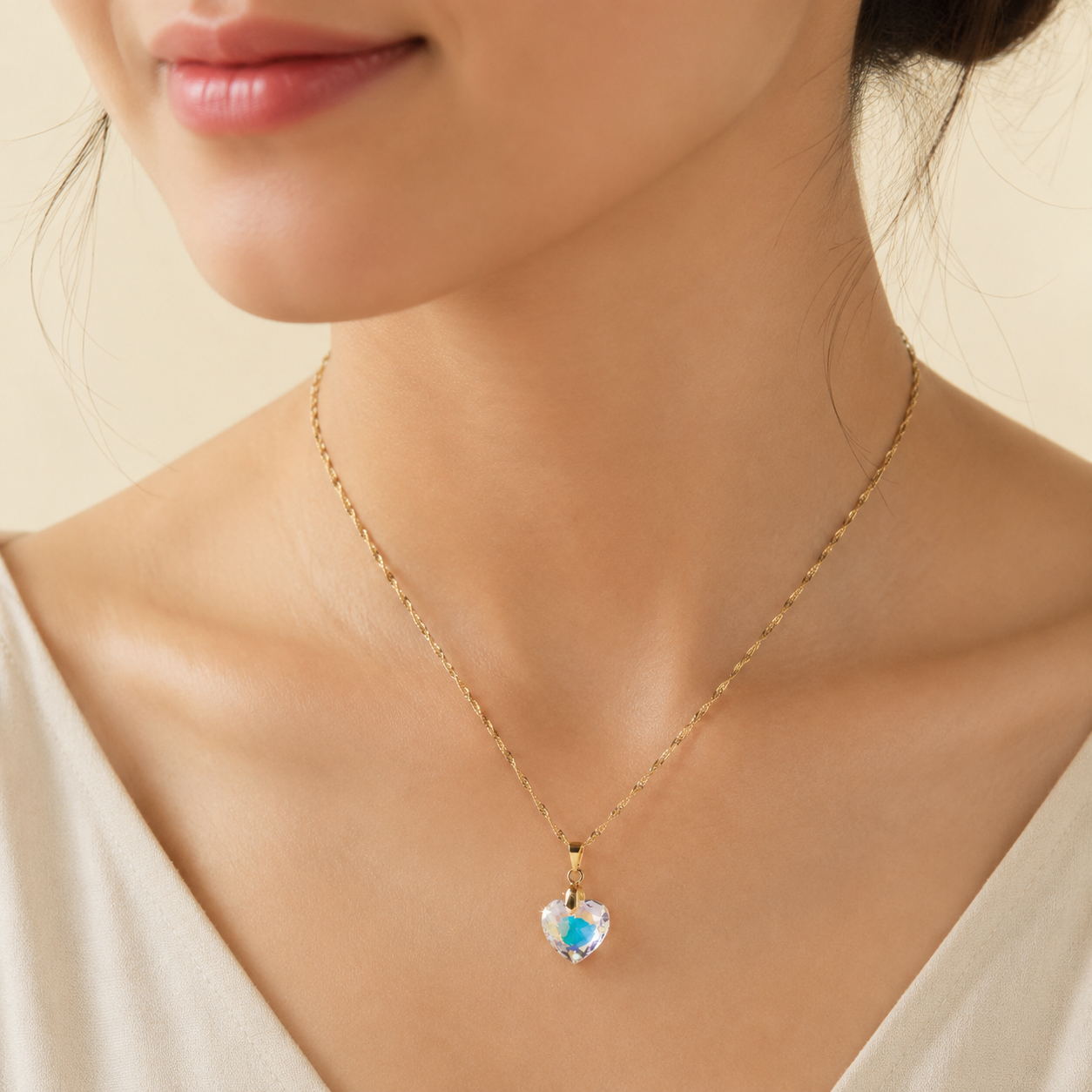 Collar Corazón Titanic Tornasol Baño de Oro