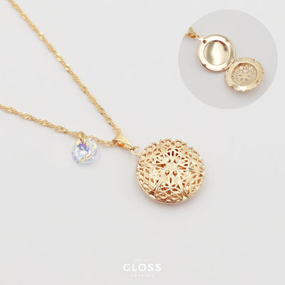 Collar Relicario Redondo Oro 18k + Swarovski