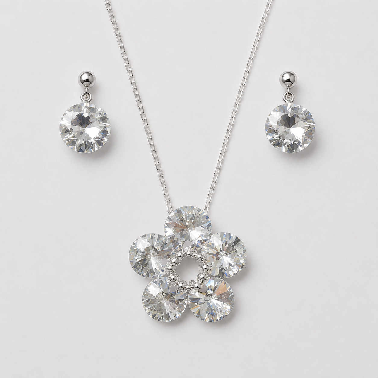 Conjunto Fiore Cristales Swarovski Plata