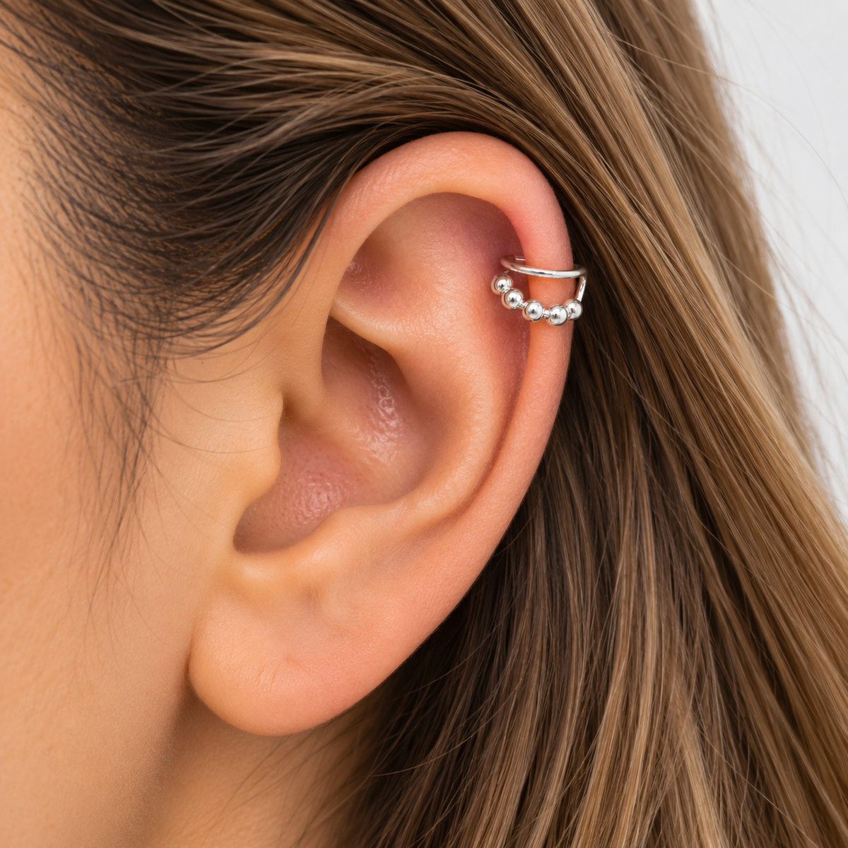 Aro Ear Cuff Esferas Plata