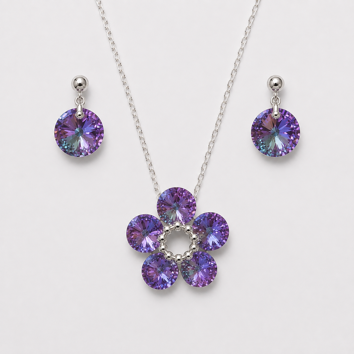 Conjunto Fiore Cristales Swarovski Plata