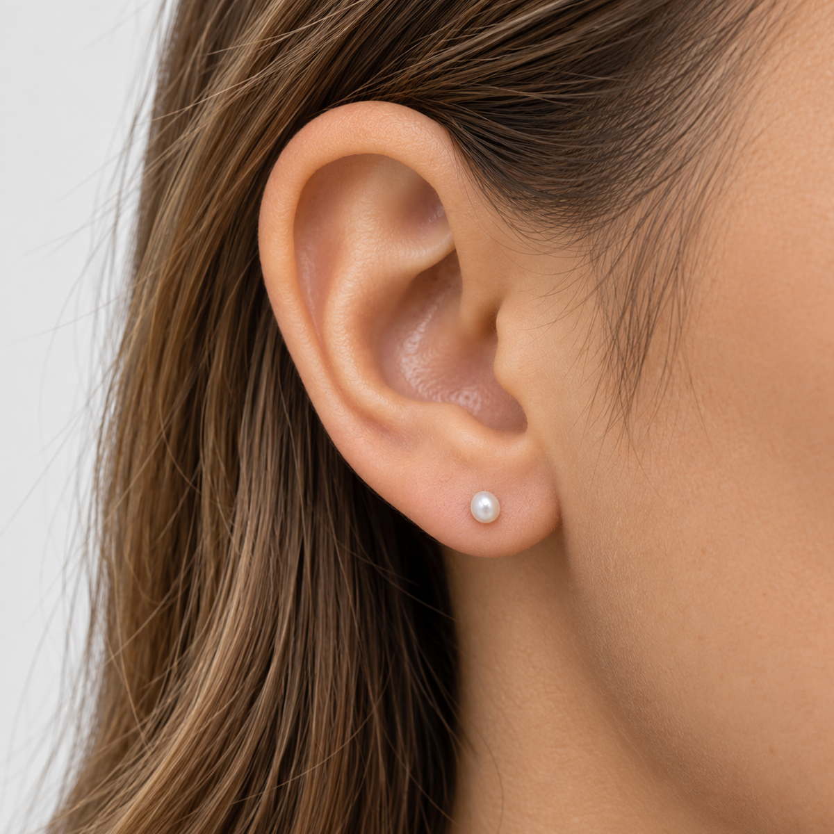 Aros de Perla Achatada Tope  Plata 3 mm