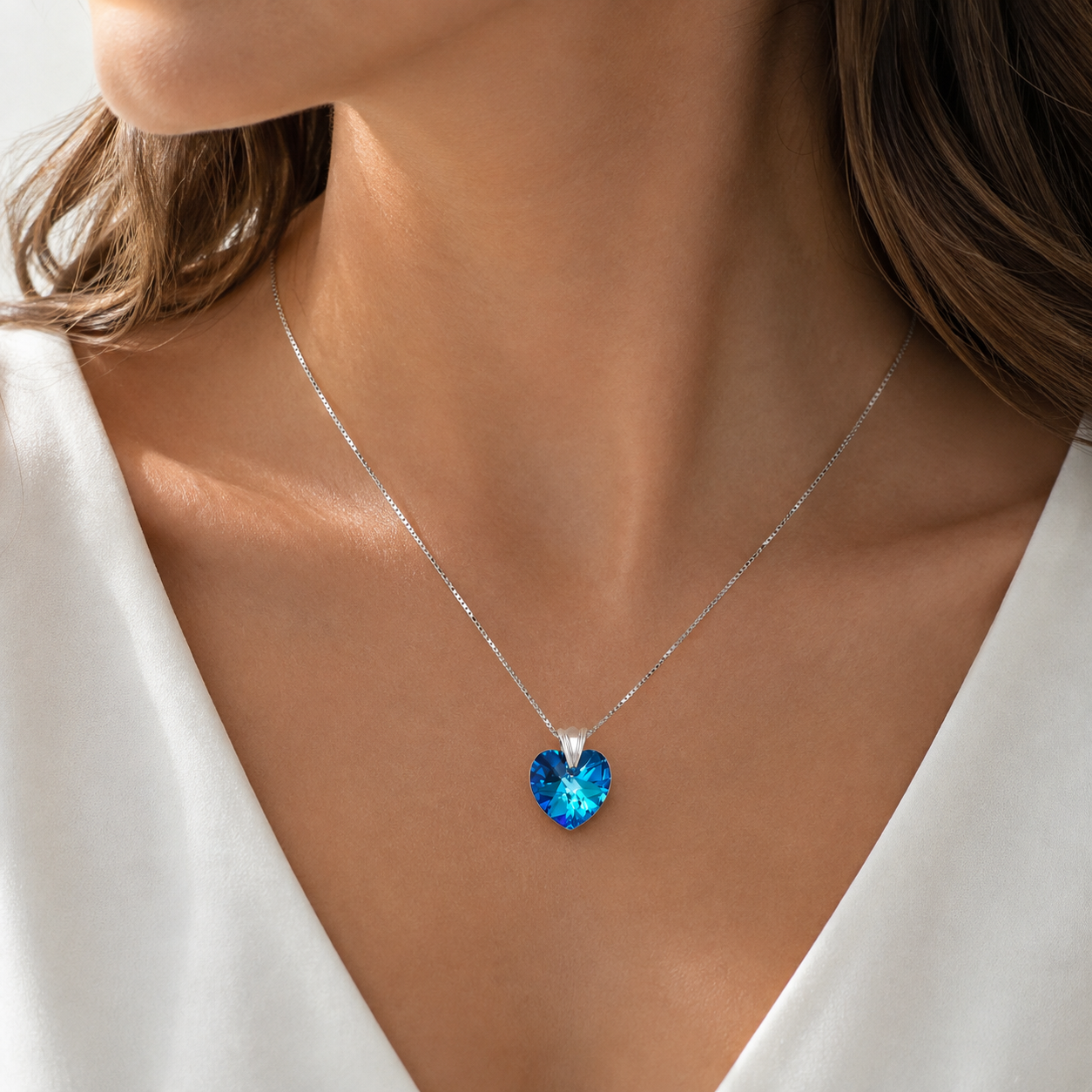 Collar Cristal Corazón Azul Plata