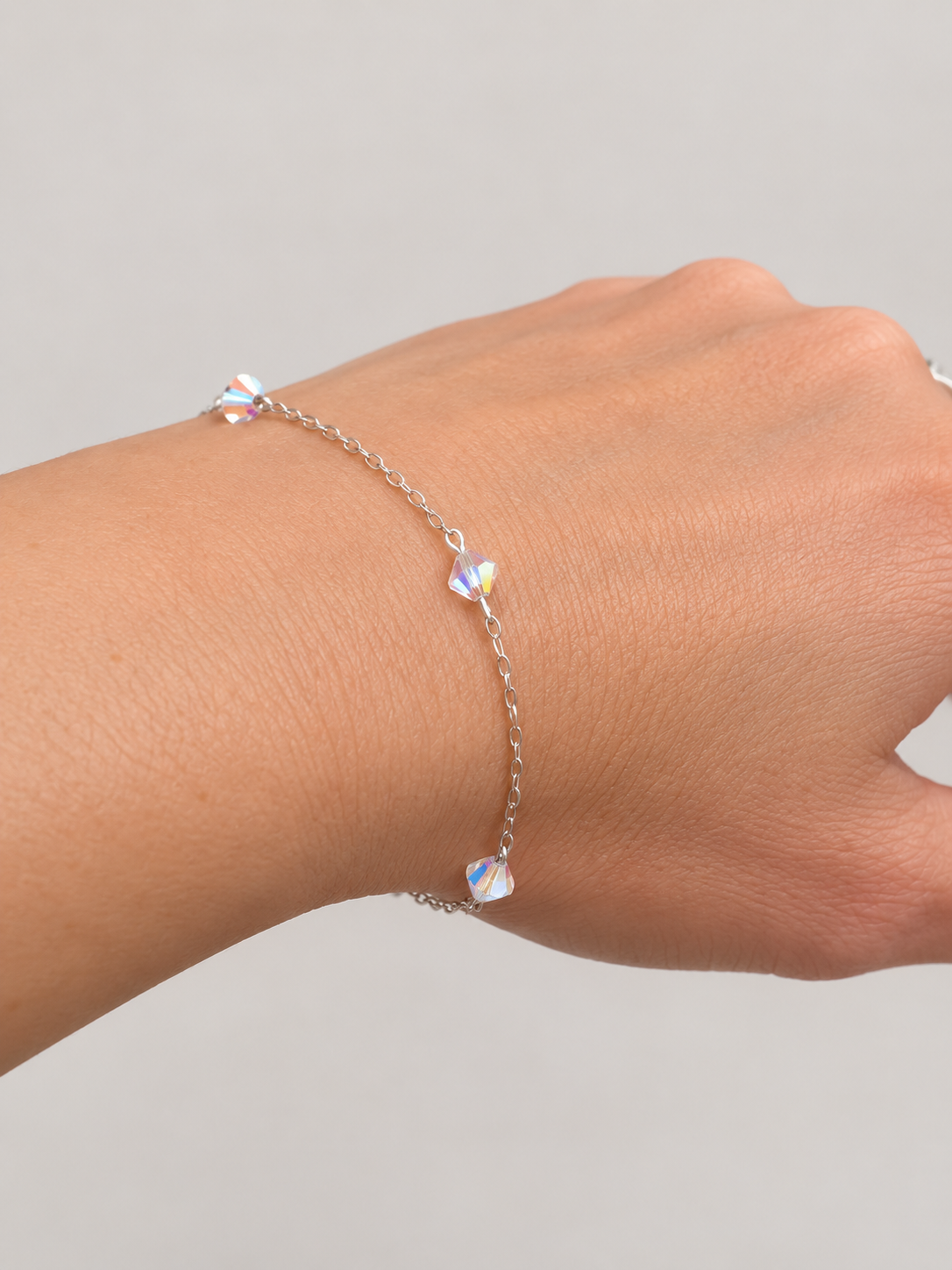 Pulsera Aurora Cristales Tornasol Plata